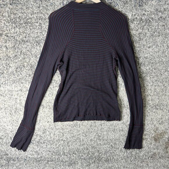 Free People Shirt Womens Large Purple Blue Striped Thermal Long Sleeve Stretch - Picture 7 of 7